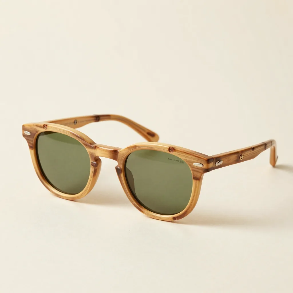 Classic natural bamboo sunglasses on a light background