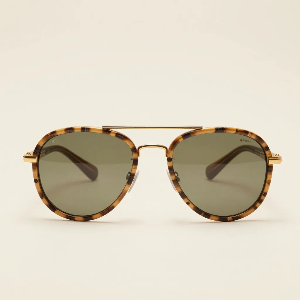 Aviator bamboo sunglasses on a light background
