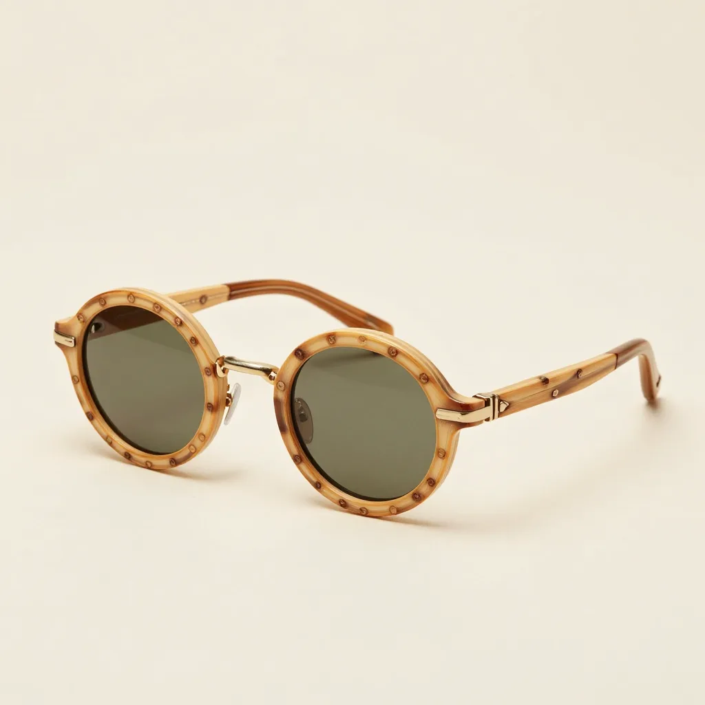 Round bamboo sunglasses on a light background