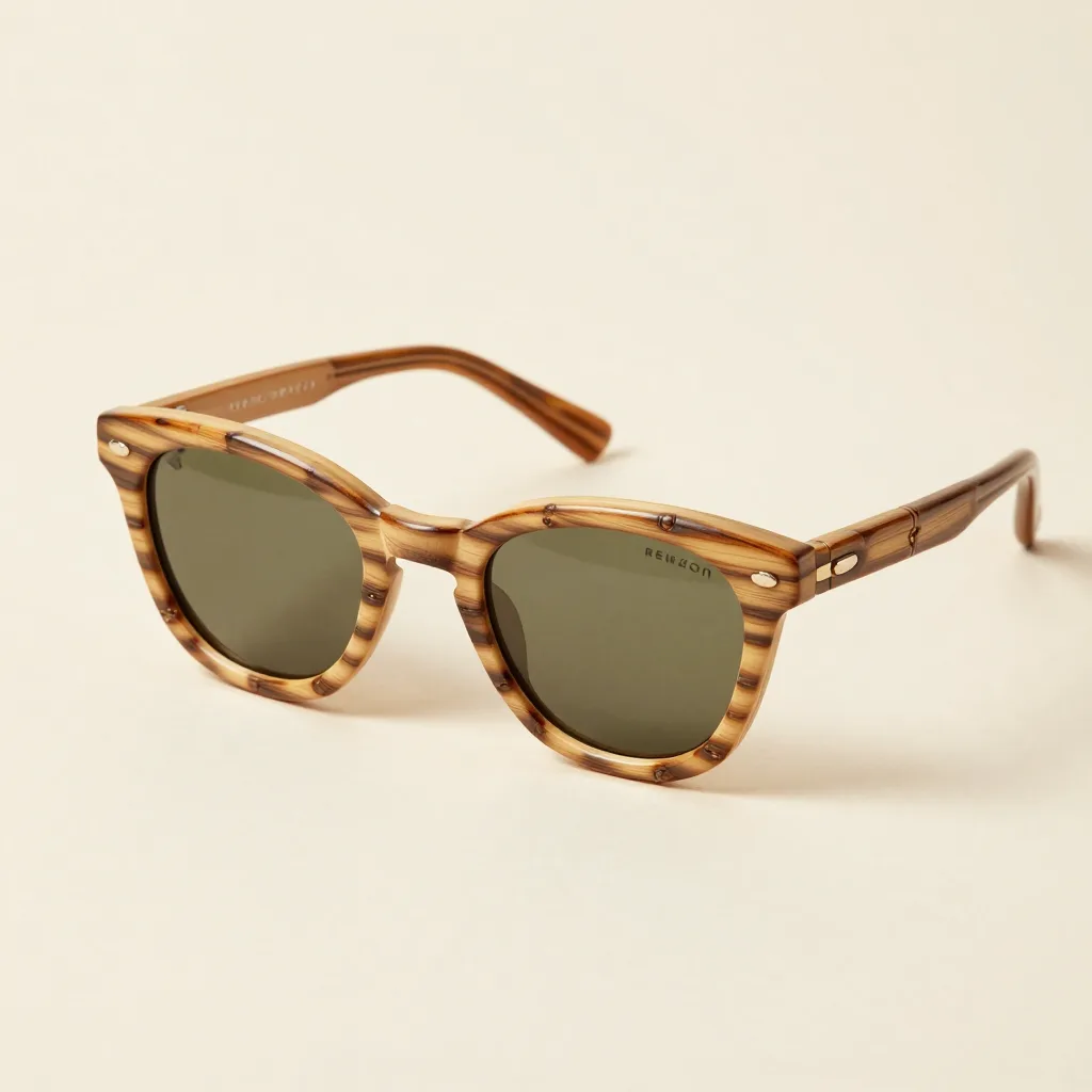 Cat-eye bamboo sunglasses on a light background