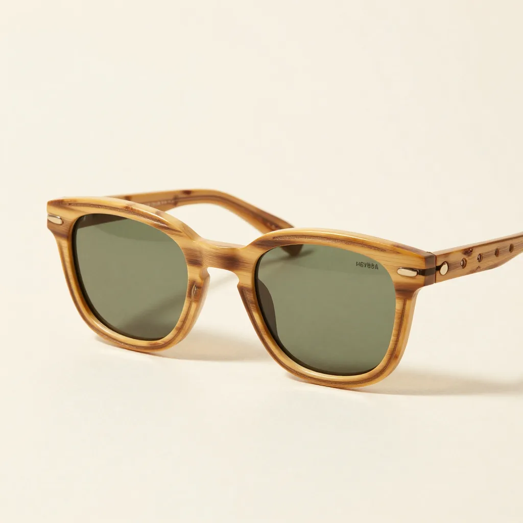 Foldable bamboo sunglasses on a light background